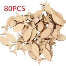 50/80 件木鱼标签、木制工艺品、海洋装饰、木鱼片、用于绘画木鱼的胶合板、未完成的木制动物装饰、用于 DIY 绘画的未完成木片