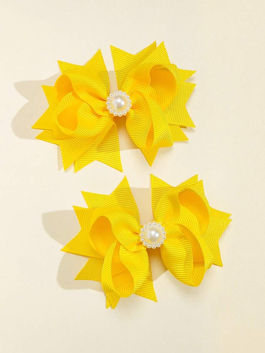 2pcs 3-Inch Girls Hair Clips, Fashionable Hair Clips With Clips, Suitable For Holidays, Parties, School And Other Occasions - Yellow - View 1