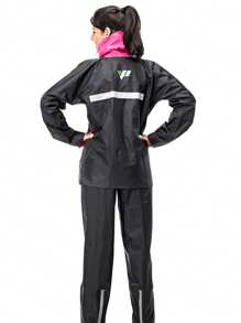 Women's Nylon Pantaneiro Biker Raincoat With Pink Collar - Pink - View 3