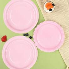 10pcs Peach Pink Solid Color Party Paper Plates, Round/Scalloped Disposable Plates, 7 Inch/9 Inch Peach Pink Solid Color Party Plates To Enhance Party Atmosphere, Suitable For Birthday Parties, Picnics, Family Gatherings, New Year Celebrations, Valentine's Day - Multicolor - View 4