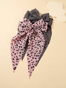 1/2 件豹纹超大蝴蝶结发夹，带织物丝带，复古风格顶夹，适合优雅马尾辫，时尚发饰，适合日常使用