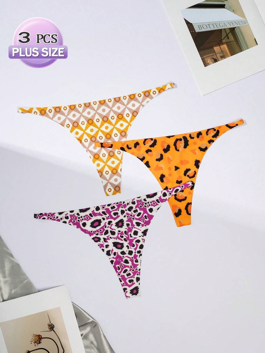 3pcs/Pack Women Plus Size Seamless Thongs, Soft & Sexy Bikini Underwear, Multicolor, "1XL-4XL" - Multicolor - View 1