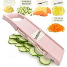 5 In 1 Mandoline Slicer For Kitchen, Vegetable Slicer Multi Blade Potato Chip, Veggie Slicer, Vegetable Cutter, Julienne Shredder And Peeler For Small Job In Kitchen - Pink - View 9