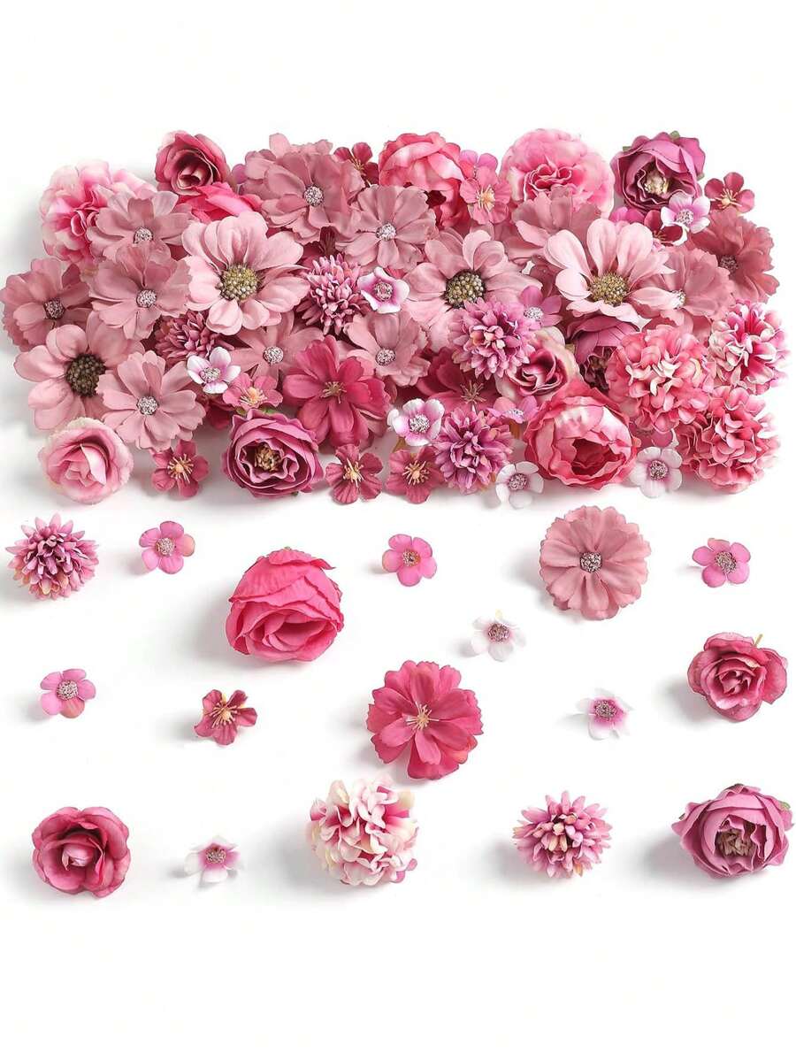 80 Stück rosa Mini künstliche Blumenköpfe, Seidenkunstpflaumenblütenköpfe, falsche Pfingstrosen-Rosen-Gänseblümchen-Blumenköpfe zum DIY-Kranz, Kuchen, Hochzeit, Party, Abschluss, Hut, Schuhe, Vase Dekoration, Herbst Deko