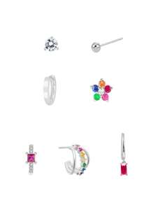 7 stuks/set (voor 1 zijde) Modieuze multi-color vergulde zirkonia oorbellen, creolen, oorbellen met hangers sieradenset voor vrouwen, geschikt voor dagelijks gebruik, feest, festival