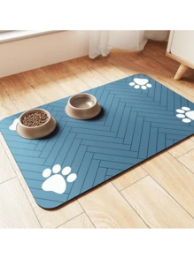 1 pieza Estera absorbente y antifugas para alimentación de perros y gatos con diseño de espiguilla y huella, de secado rápido y fácil de limpiar, ideal como regalo para amantes de perros y gatos, en color negro
