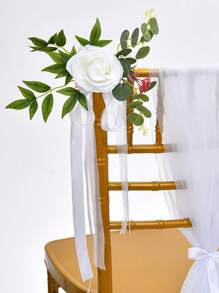 1 Stück Autospiegeldekoration für Hochzeit, Eukalyptus Blume für Stuhlrücken, Hochzeitsdekoration Flur, künstliche Rosenblume für Bambusstühle, Hochzeits- und Feiertagsdekoration Schleife, Hochzeitsauto Blumen