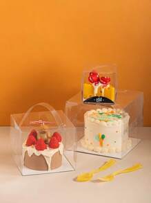 10pcs Transparent Cake Packing Box Mini Sweet Wrapping Boxes Wedding Guest Gifts High-Capacity Clear Gifts Wrapping Boxes Birthday Cake Boxes With Handle DIY West Point Cup Candy Cake Packaging Gift Box Suitable For Candy Chocolate Cookies Etc - Multicolor - View 5
