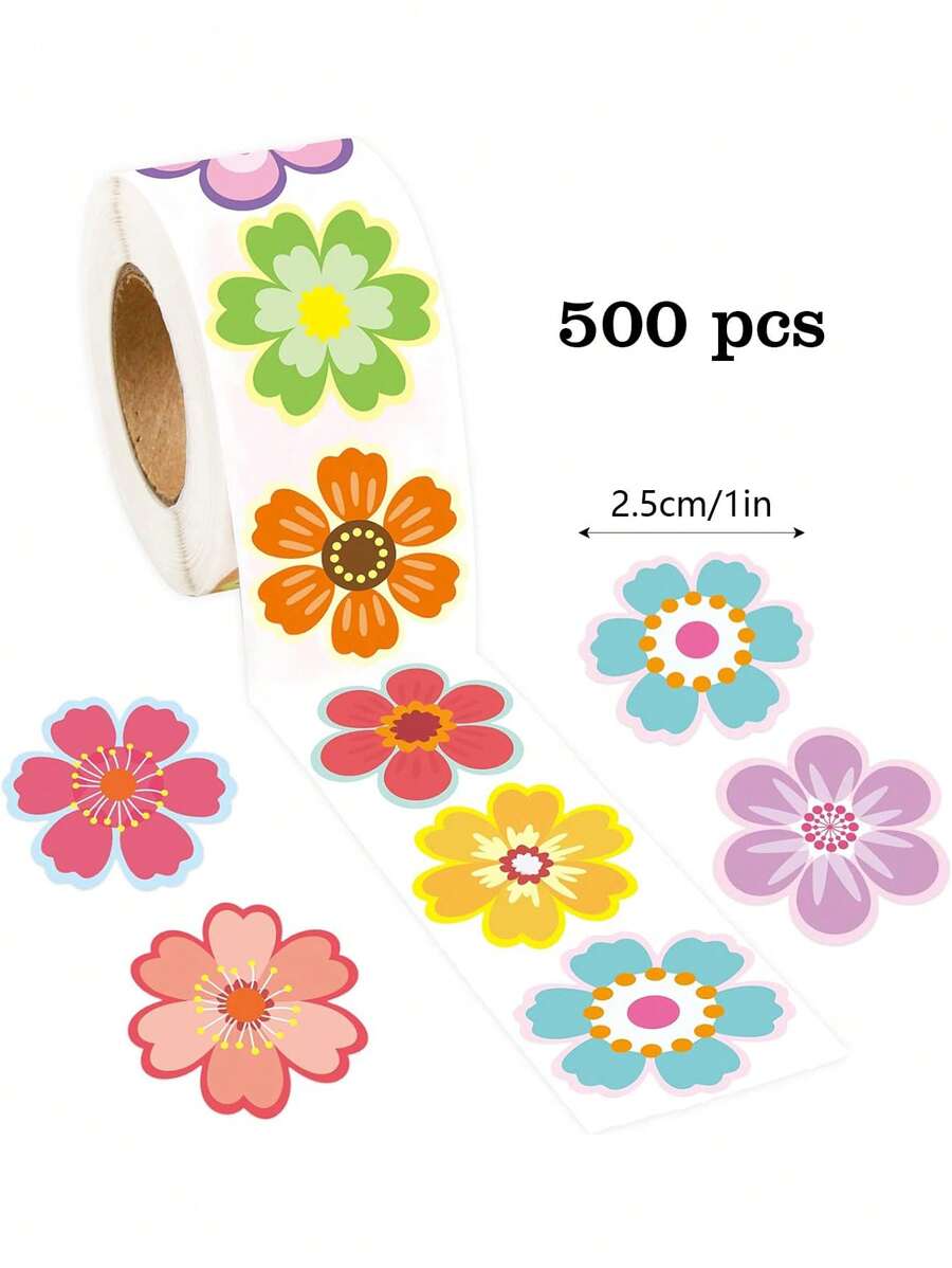 500 miếng/cuộn Miếng dán hình hoa bất đối xứng, thích hợp cho hộp quà tặng, đồ thủ công, sổ lưu niệm, đồ trang trí DIY, miếng dán PVC chống thấm nước, đồ dùng học tập, trở lại trường