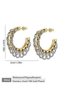 Fashion New Chain Tassel Hoop Earrings Stainless Steel Hoop Earrings For Women Punk Cool Double Tones Stainless Steel Chunky Jewelry Accessory