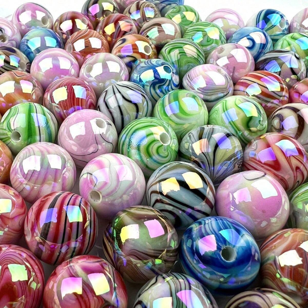 200 Pieces Of 10mm Mixed Color Coated AB Bright Water Pattern Lollipop Pattern Acrylic Beads