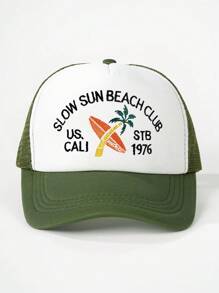 1pc Women Embroidered "SLOWSUNBEACHCLUB" Baseball Cap, Outdoor Adjustable Sun Protection Casual Hat Suitable For Spring, Autumn, Travel, Beach Vacation, Men Sun Hat, Youth Style Trucker Mesh Cap - Mesh Cap - View 11