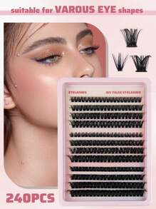 240pcs 50D+60D+80D 12-Cluster Mixed Styles & Lengths Lash Extensions, Voluminous & Magnifying