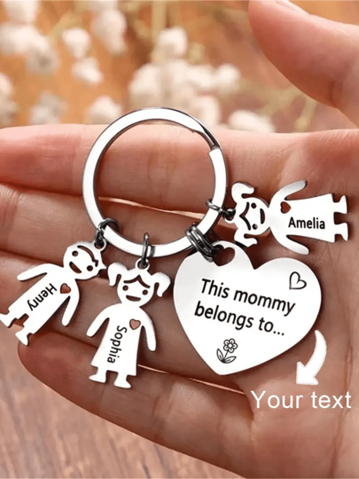 1 Piece This Mommy Daddy Belongs To... Keychain, Custom Family Keyring, Personalized Keyring, Kids Names Keychain, Mother's Day, Father's Day Gift, Engraved, Stainless, Colorful, Cute, Adorable, Funny, Kawaii, Y2K, Stylish, Unisex, Casual, Custom, Personalized, Unique, Customized, Ideal Gifts For Him, Ideal Gifts For Her, Her, Boyfriend, Girlfriend, Family, Friends, Travel Accessories, Travel Accessories, Apparel Accessories, Chic Autumn, Freshman, Sophomore, Underclassmen