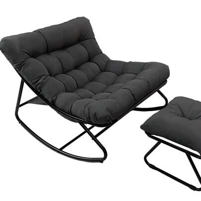 PERRTWDLF Chaise à bascule surdimensionnée en métal avec coussin et repose-pieds, chaise de lecture d'extérieur, chaise à bascule de salon avec coussin, capacité de poids jusqu'à 150 kg, chaise longue confortable pour salon, terrasse, balcon, jardin