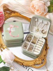 A-Z Floral Letter Pattern Travel Jewelry Box, Portable Zipper Travel Jewelry Storage Box, Gift Box For Women, PU Leather Waterproof Jewelry Box For Rings, Pendants, Earrings, Necklaces, Etc. - Gift Boxes For Girls And Women, Sun Travel Cool Back To School