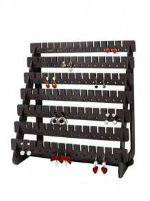 1 pieza/2 piezas Soporte de madera vintage para aretes, exhibidor de joyería de gran capacidad, artesanía de corte láser para almacenar y exhibir aretes, se puede usar como accesorio de fotografía - Multicolor - Ver 15