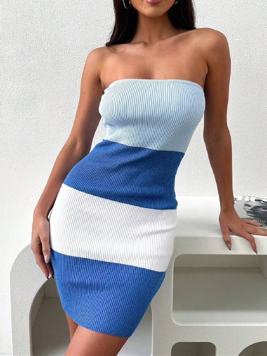 Fashionable Sexy Bandeau Backless Tight Fit Short Knit Bodycon Dress