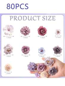 80PCS Purple Mini Artificial Flower Head Silk Artificial Plum Blossom Head Fake Peony Rose Daisy Flower Head DIY Wreath Cake Wedding Party Graduation Season Hat Shoes Home Vase Decoration,Fall Decor,Autumn