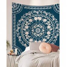 1 Pc Bohemian Tapestry Wall Hanging, Beige White Floral Tapestry With Dotted Daisy Medallion Print Bedroom Boho Hippie Home Decor Rama Decoration Rama Gifts Birthday Graduation