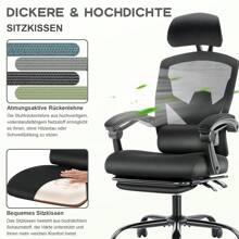 Sedia da ufficio ergonomica - sedia da scrivania con comodi braccioli, dotata di un comodo supporto lombare e poggiapiedi, sedia da ufficio adatta per casa, ufficio