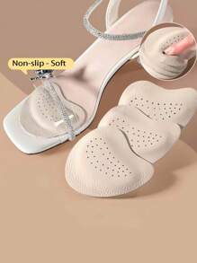 QKC 2 Pcs Of Beige Cowhide Front Foot Pads, Suitable For Sandals And High Heels - Non Slip, Self-Adhesive Insoles, Enhance Grip, Comfortable For Daily Wear