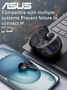 Asus AS-UI Wireless Earbuds With Microphone Semi-In-Ear Noise-Proof Headphones Headset With Mic Over Ear Compatible With IPhone/Android/Ios - black gray - View 8