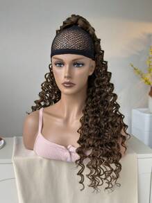 26 Inch Curly Wavy Elastic Claw Ponytail Hair Extensions, Heat Resistant, Black - Black Brown - View 5