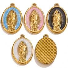 Set de 5 piezas de accesorios para hacer joyas, que incluye colgantes ovalados de acero inoxidable de color rosa, para collares y aretes - colgante - Ver 11