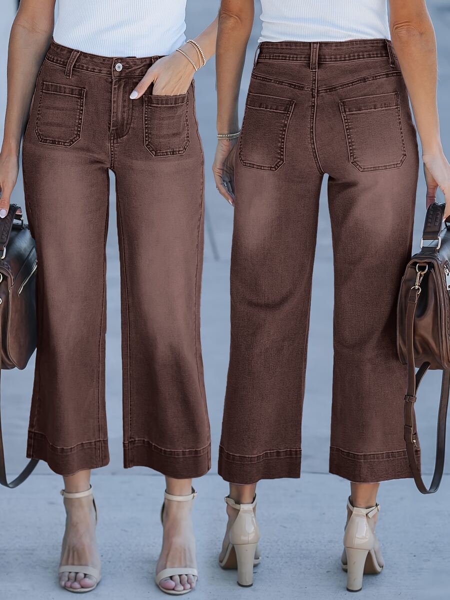 New Women's Cropped Washed Jeans, Fashionable And Sexy Trousers - Rust Brown - View 1