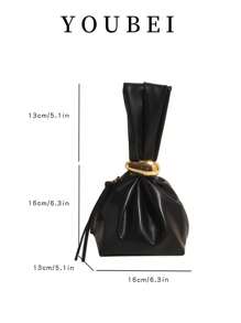 1pc Women Solid Color PU Tote Bag, Personalized Mini Ruched Bag With Metal Decors & Zipper Closure, Suitable For Daily & Outdoor Use