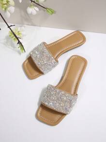 Elegant Women's Sandals, Offering Ultimate Comfort With Soft Soles, Colorful Stylish Design, Sparkling Rhinestone Decor, Suitable For Everyday Wear, Fashionable And Comfortable Shoe Choice For Women