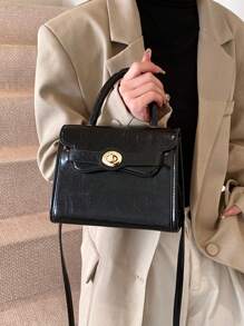 极简主义翻盖小方包，复古油性皮革简约手提包，时尚百搭女士斜挎单肩包
