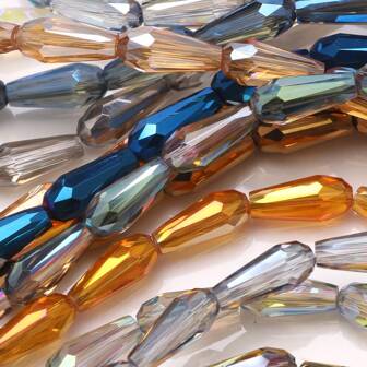 约 70 件/串 3*6 毫米/4*10 毫米长水滴形电镀玻璃珠，中孔，DIY 珠宝配件，用于项链、手链、耳环、发饰