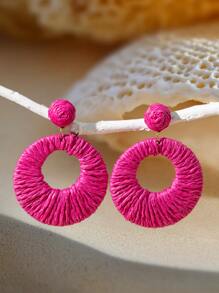 1 Pair Handmade Colorful Rattan Bohemian Style Large Hoop Earrings, Suitable For Women Beach Vacation Matching With Ditsy Floral Dresses - Multicolor - View 8