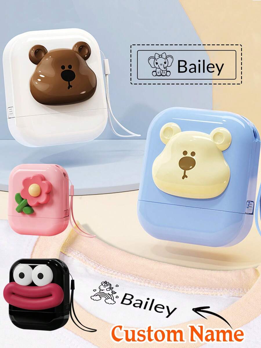 1/2Pcs Custom Cartoon Signature Stamp For , Back To School Supplies For ,With String, Cartoon Pattern Name Stamps Personalized, DIY Customized Cartoon Self Inking Name Stamp, Stamps For Signing Name, Name Stamp For Clothing Waterproof - Style a - View 1