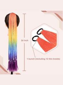 Music Festival 24 Inch Synthetic Gradient Dreadlocks Ponytail Elastic Rubber Band Braided Ponytail Extensions Suitable For Festival Party Women Girls