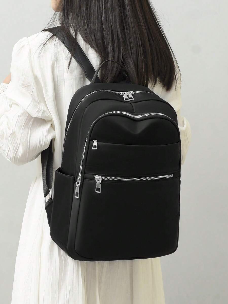 LECEY Women's Diamond Pattern Embroidery Backpack, Minimalist And Practical Multifunctional, Back To School, School Essential Stuff For Women, Girls & Students, Perfectly Matching With Backpack Accessories, Preppy Backpack For School - Black - View 1