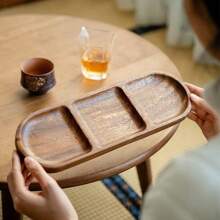 1pc, 11.4 Inch Multipurpose Wooden Breakfast Tray, Snack Plate, Cake Stand, Decorative Tray, Compartment Appetizer, Dip, Condiment, Nuts, Dried Fruits, Kitchen Counter, Bathroom Decor, Candle Holder, Suitable For Birthday, Party, Halloween, Christmas