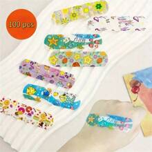 100 piezas de adorables parches de dibujos animados impermeables - transpirables, hemostáticos y suaves en la piel para deportes, uso médico y cuidado de heridas diarias - diseños lindos para alegrar tu día. Se envían estilos de patrones múltiples al azar para el botiquín de emergencia - Blanco - Ver 2