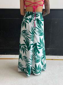 Long Skirt With Elastane Waistband And Print - Green - View 2