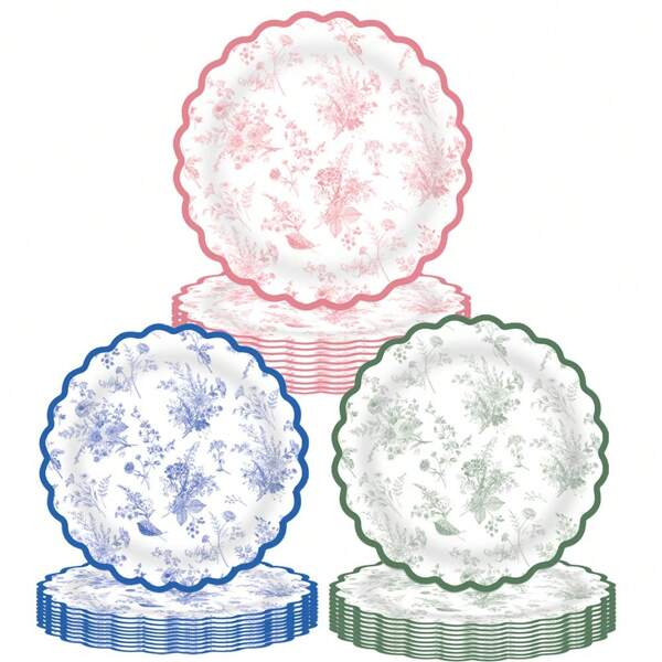 10/20/30/40pcs,Blue And White Flower Porcelain Folding Paper Plate, Disposable Party Plate,Dinner Plates Pastel Rainbow Dessert Plates For Wedding Birthday Shower Part