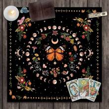 1pc Wild Flower Garden Fabric, Tree Of Life Tarot Altar Cloth, Tarot Tablecloth, Witchcraft Decor, Astrology Oracle Card Mat, Used For Tarot Reading Room Decoration