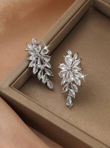 1 对奢华羽毛形方晶锆石耳钉，适合女士女孩返校珠宝礼物，适合派对生日友谊和日常佩戴 - 銀色 - 查看 5