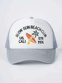 1pc Women Embroidered "SLOWSUNBEACHCLUB" Baseball Cap, Outdoor Adjustable Sun Protection Casual Hat Suitable For Spring, Autumn, Travel, Beach Vacation, Men Sun Hat, Youth Style Trucker Mesh Cap - Mesh Cap - View 15