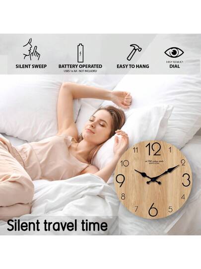 1pc 10 16 Inch Minimalist Faux Wood Texture Wooden Wand Klok Battery Powered, Round Silent Non Ticking Clock, Living Room, Bedroom, Kitchen, Home ation, /Holiday out Battery) Room Bedroom Dormitory Back To School Surprise Supplies view 8