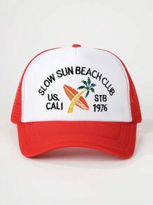 1pc Women Embroidered "SLOWSUNBEACHCLUB" Baseball Cap, Outdoor Adjustable Sun Protection Casual Hat Suitable For Spring, Autumn, Travel, Beach Vacation, Men Sun Hat, Youth Style Trucker Mesh Cap - Mesh Cap - View 13