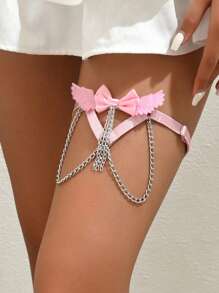 1pc Fashion Personalized Pink Bow Metal Chain Tassel Women's Leg Ring, Sexy Party Dance Body Accessories - Multicolor - View 7