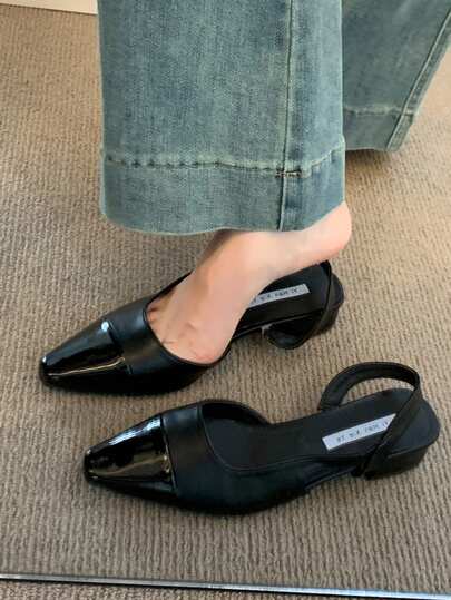 Women's Low Heel Closed Toe Sandals, Suitable For Dresses, French Style Elegant Low Heel Increased Height Pointed Toe Flats