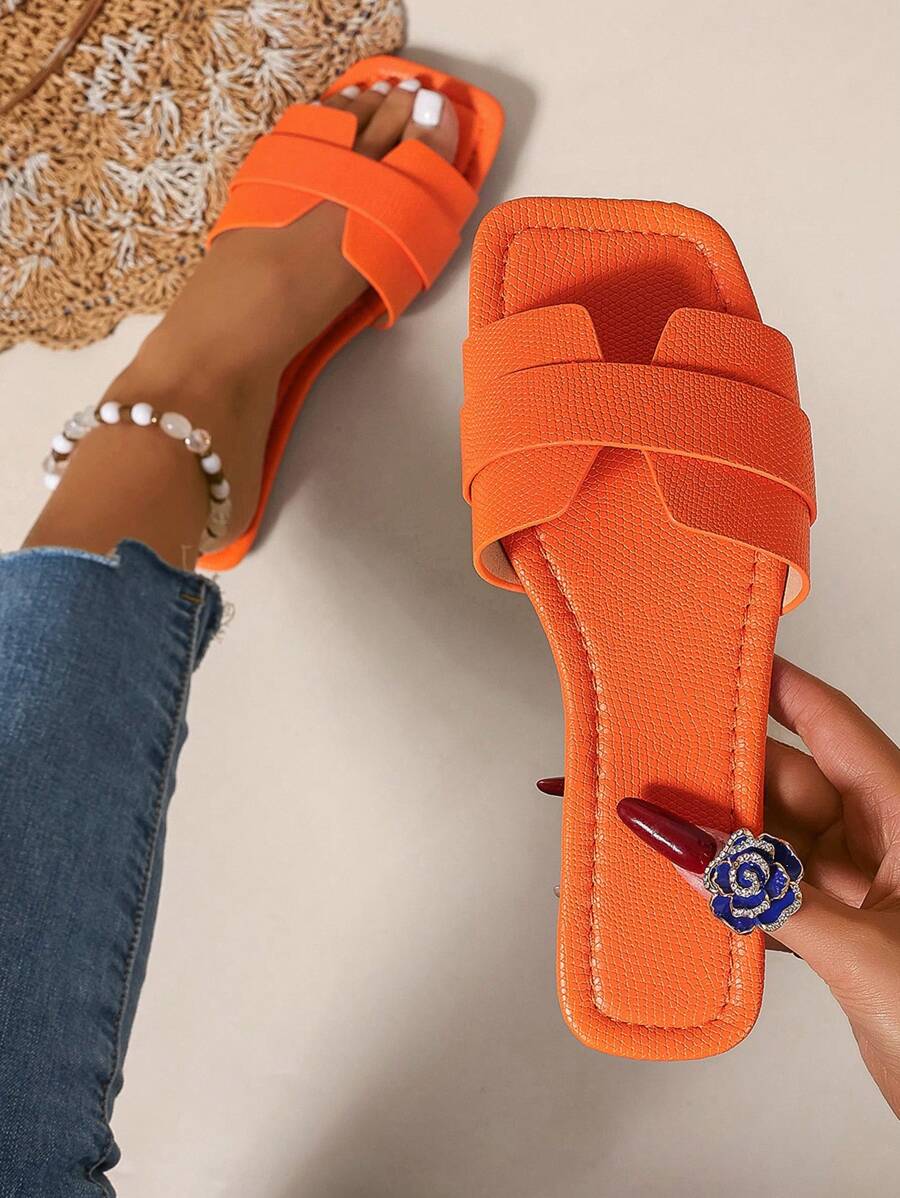 Women's Spring/Summer New Fashion Casual Strap Sandals, Comfortable Flat Sandals, Beach Slippers, Simple And Versatile Design - Orange - View 1